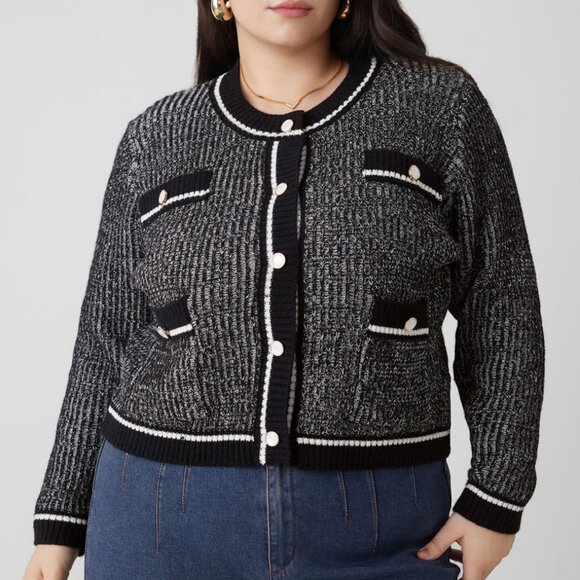 Cider Knit Round Neck Contrasting Binding Button Cardigan Curve Plus 2XL Shimmer - Picture 1 of 16
